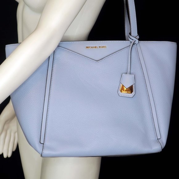 Michael Kors Small Whitney Purse Pebbled Blue Leather Tote Shoulder Bag - Picture 3 of 8